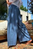 Rustic Nature Linen Blend Pocket Pleat Wide Leg Washed Navy